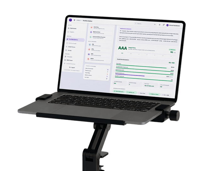 Analisis Risiko Kredit dengan AI Laptop Stand Mockup